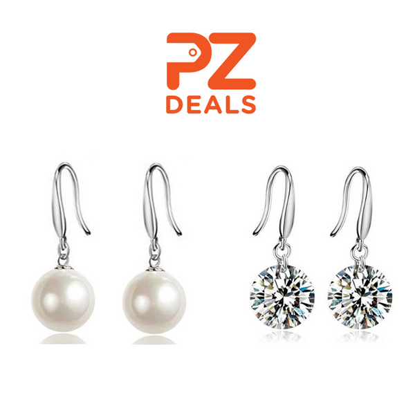 14k White Gold Plated 8.5 mm Naked Drill Sparkle Crystal Dangle Earrings (2 Styles)