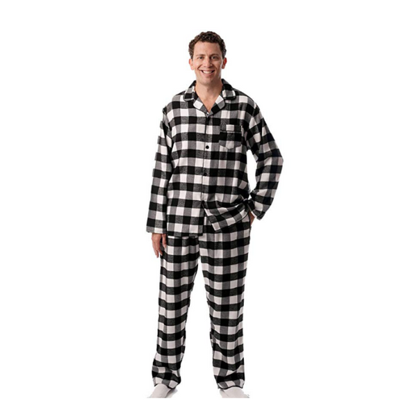 Conjuntos de pijamas de franela con botones a cuadros en la parte delantera para hombre (9 estilos)