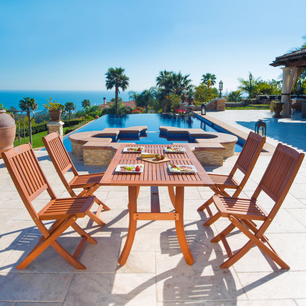 Juego de comedor de madera para patio al aire libre de 5 piezas
