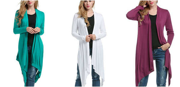 Women's Long Sleeve Solid Asymmetric Drape Open Cardigan