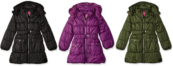Toddler, Little and Big girls belted puffer jackets
