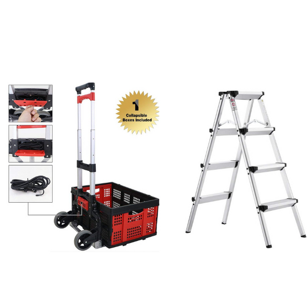 60% de descuento en escalera de 3 o 4 peldaños y carretilla de mano plegable liviana