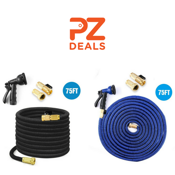 75 foot expandable hose with brass connector and sprayer nozzle