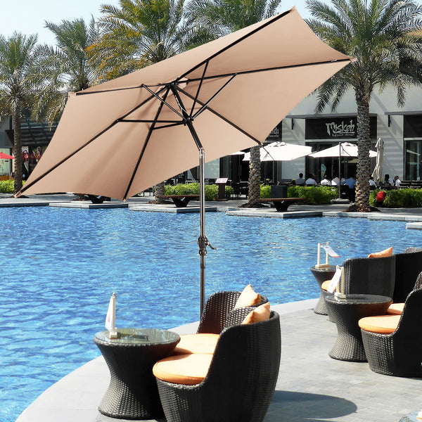 9FT Patio Umbrella Patio Market Steel Tilt With Crank