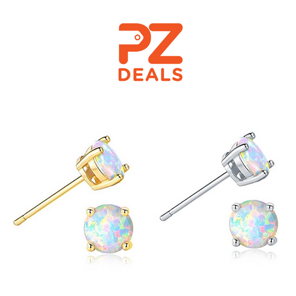 Sterling .925 Stamped Ethiopian Opals Basket Setting Stud Earrings With Back Earrings