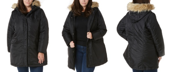 Steve Madden Women's Hooded Plus Parka with Faux Fur Trim