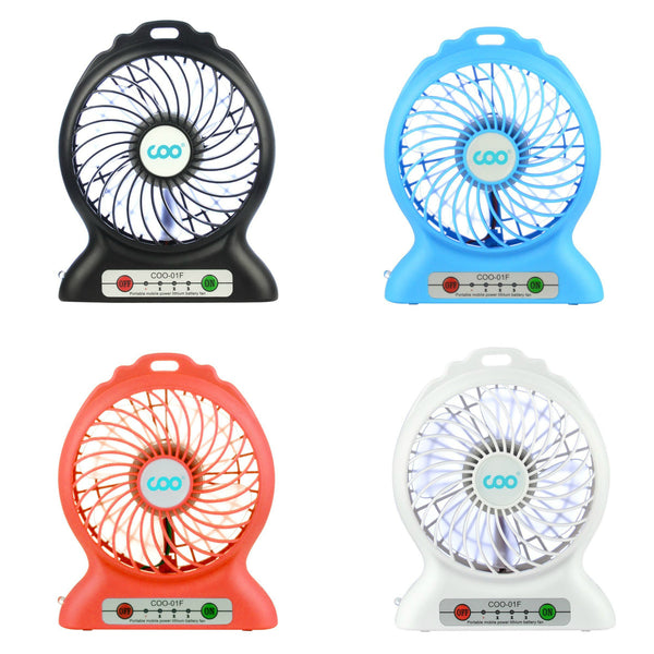 Mini USB fan with battery pack and flashlight