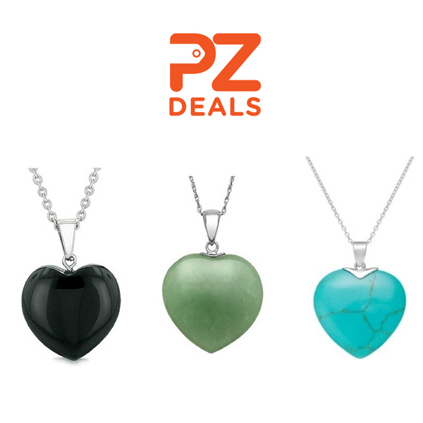 18 inch natural stone heart necklace with chain (8 variations)