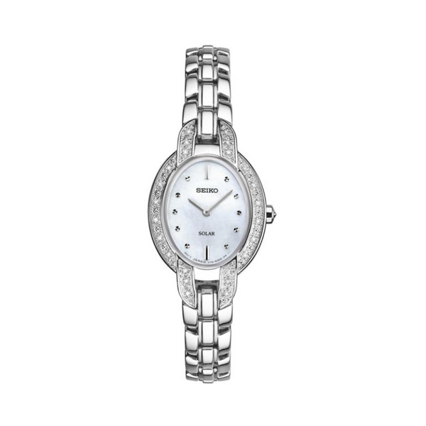Seiko Women's Diamond Solar Watch with Mother of Pearl Dial