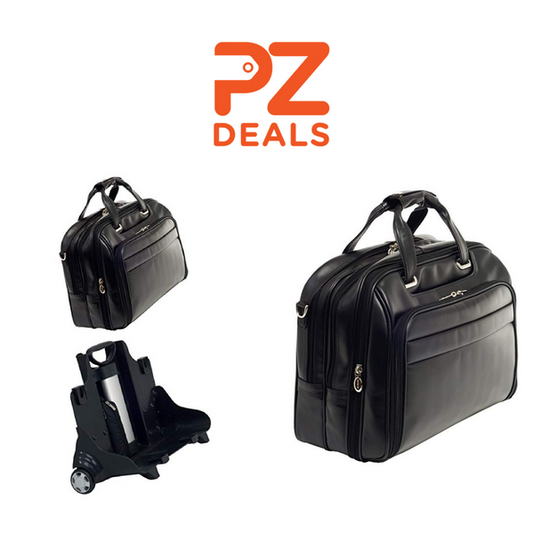 Genuine leather detachable wheeled laptop briefcase