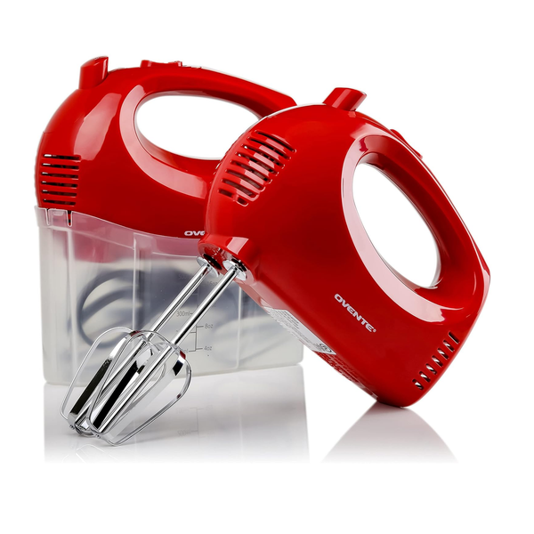Ovente 5-Speed Hand Mixer with Stainless Steel Whisk Beaters - 2 Attachments