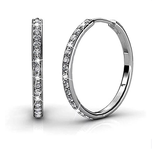 18k White Gold Hoop Earrings with Swarovski Crystals (3 Colors)