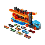 Hot Wheels Lift & Launch Hauler with 10 Die-Cast Cars