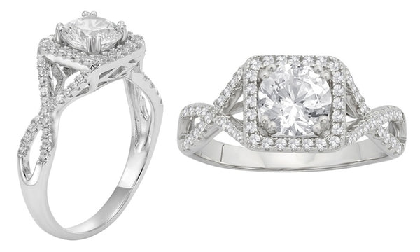 Split Shank Square Frame Swarovski Crystals Ring in Sterling Silver by L'Artiste