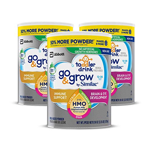 Paquete de 3 bebidas a base de leche Go &amp; Grow by Similac de 36 oz para niños pequeños