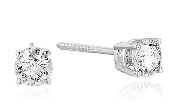 1/2 cttw Certified Diamond Stud Earrings 14K White Gold I1-I2 With Screw Backs