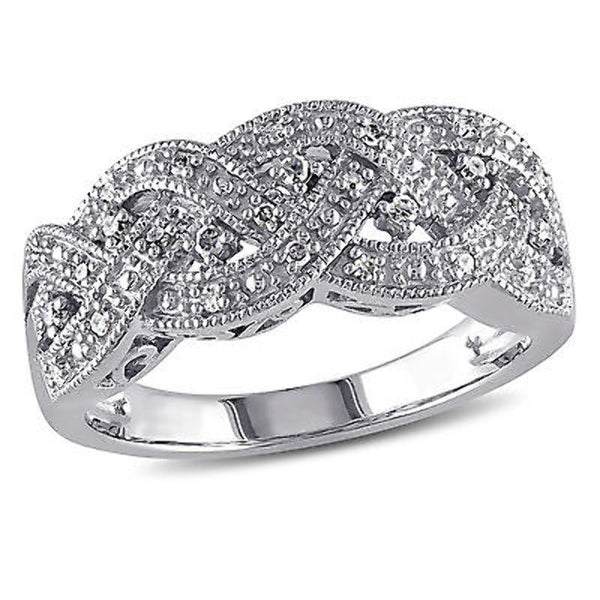 Amour Sterling Silver 1/8 CT TW Diamond Braided Fashion Ring