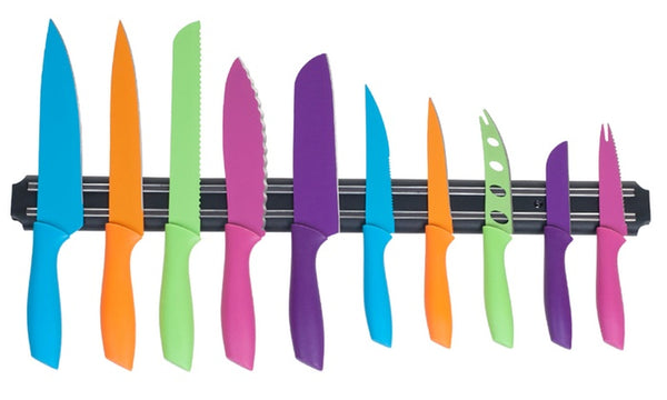 Classic Cuisine Multicolor Knife Set with Magnetic Knife Bar (10-Piece)