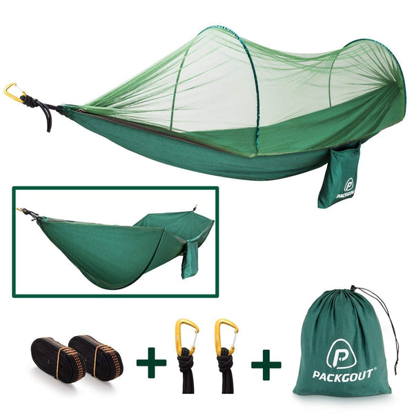 Hammock with mosquito net and camping gear