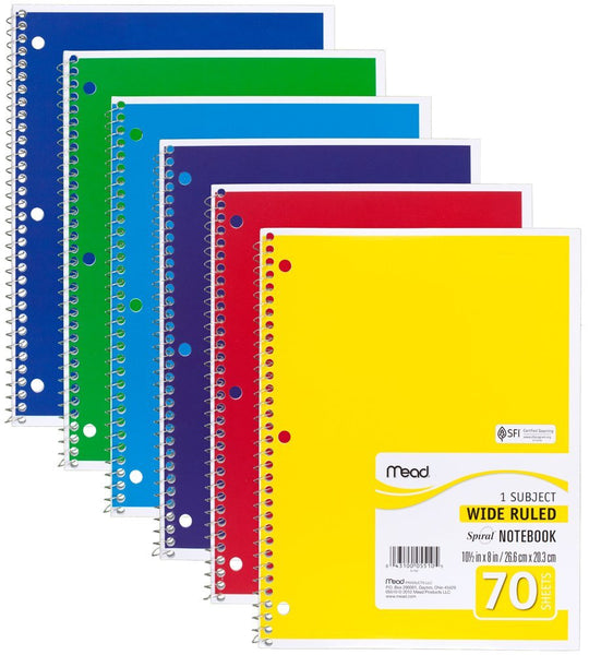 Pack of 6 Mead spiral notebooks