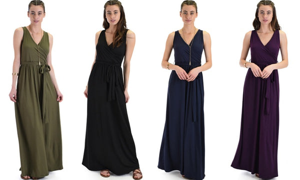 Vestido largo cruzado sin mangas para mujer