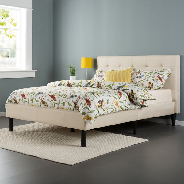 Button Tufted Platform Bed with Wooden Slats