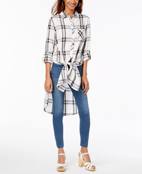 Plaid front tie tunic