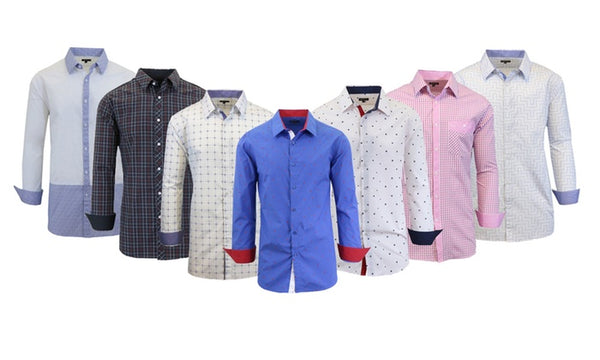 Men's Long-Sleeved Slim-Fit Patterned Dress Shirt