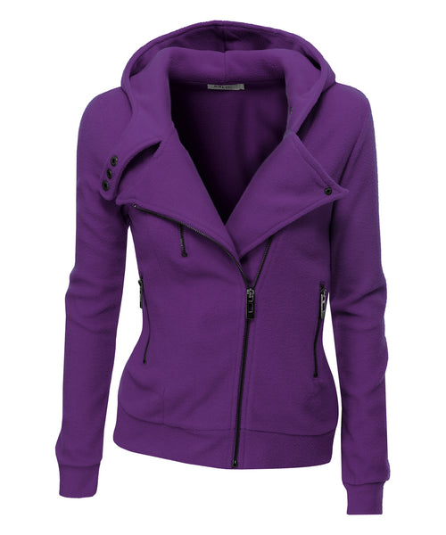 Women's Hooded Fleece Moto Jackets (17 Colors)