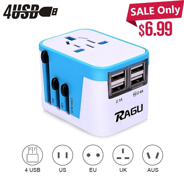 International Travel Adapter Wall Charger With 4 USB Charging Ports
