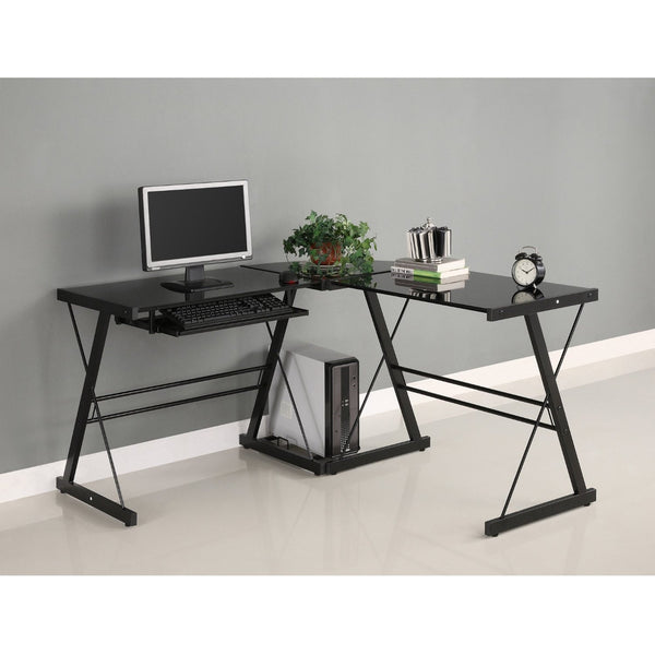 3-Piece Corner Desk, Black with Black Glass