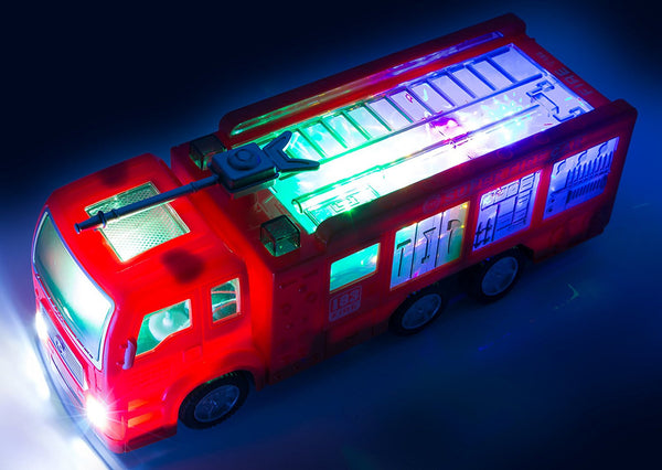 Camión de bomberos con luces y sirenas.