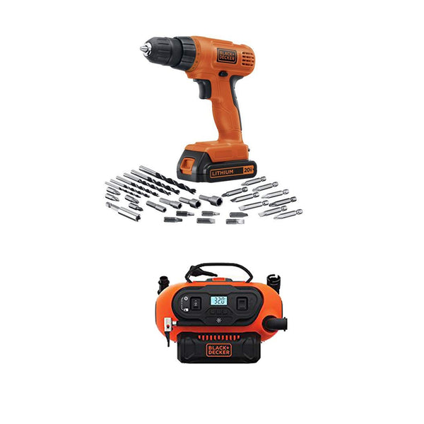 BLACK+DECKER 20-Volt Max Lithium Drill/Driver with 30 Accessories and 20V Lithium Cordless Multi-Purpose Inflator