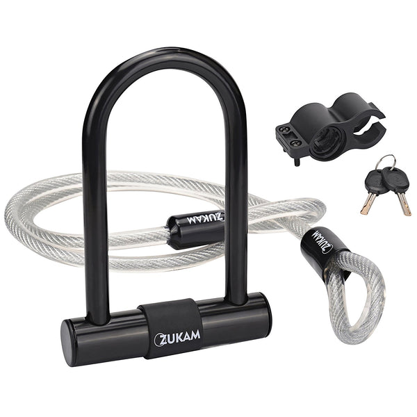 Heavy duty bike U lock with flexible steel loop cable