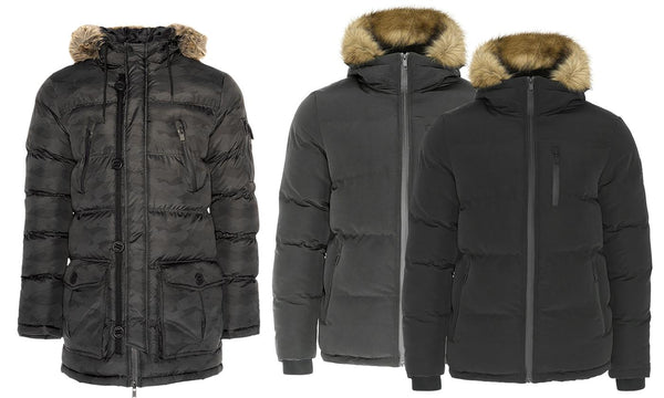 Brave Soul Parka pesada para hombre con capucha de piel sintética