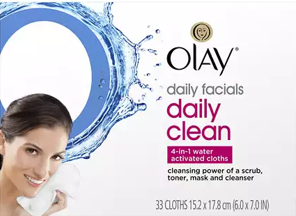 Pack of 3 Olay Daily Clean 4-in-1 Water Activated Cleansing Cloths Tub, 33 Count
