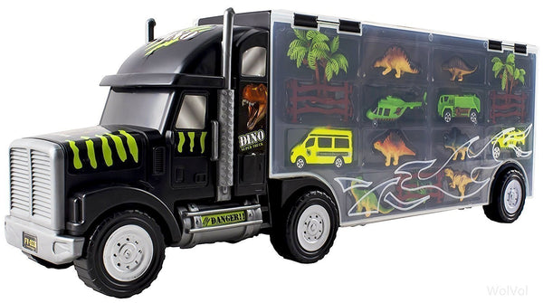 Giant Dinosaur Transporter Truck Toy Carrier with Cars and Dinosaurs