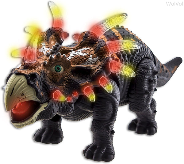 Figura de juguete de dinosaurio Triceratops andante con muchas luces y fuertes sonidos de rugido