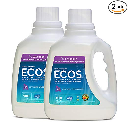 Ecos 2x Liquid Laundry Detergent, Lavender, 100-Ounce Bottle (Pack of 2)