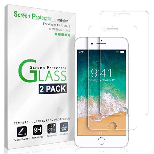2-Pack amFilm Tempered Glass Screen Protector for iPhone 8, 7, 6/6S