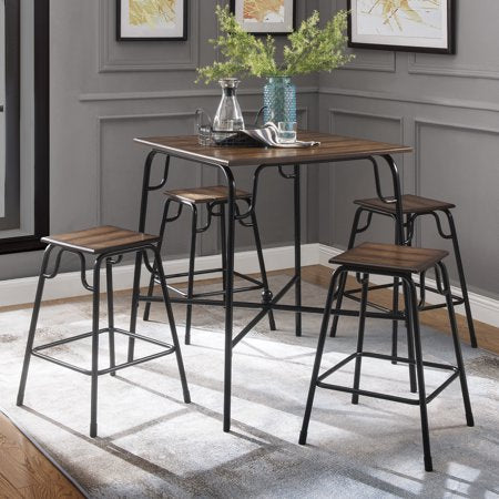 Acme Hachi 5 Piece Counter Height Dining Set, Walnut and Black