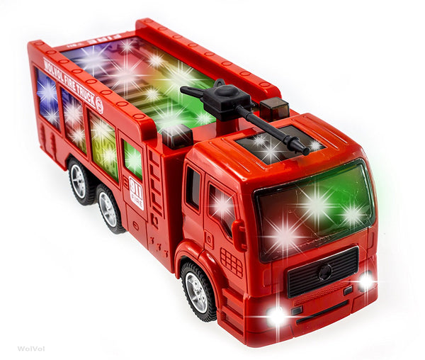 Camión de bomberos eléctrico de juguete con impresionantes luces y sirenas en 3D