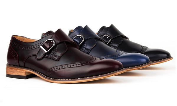 Gino Vitale Men's Monk-Strap Wing-Tip Dress Shoes