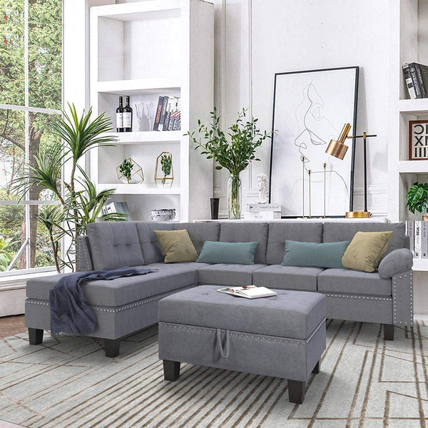 Left or Right Hand Chaise Sectional 3-Piece Sofa
