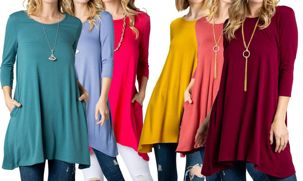 Acting Pro Women's Solid Trapeze Knit Tunic with Pocket. Plus Sizes Available.