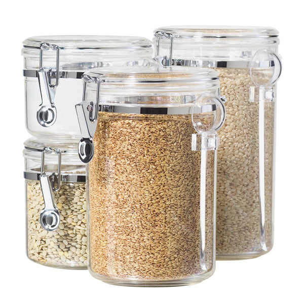 4-Piece Acrylic Canister Set with Airtight Lids and Acrylic Spoons
