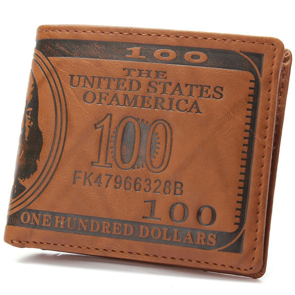 Billetera de cuero con billete de $100 dólares