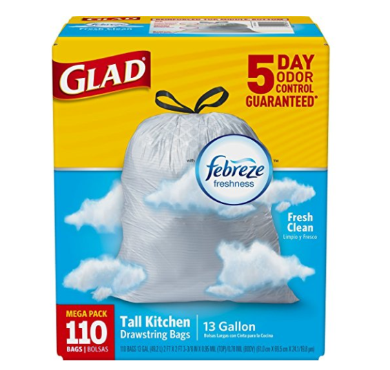 Paquete de 110 bolsas de basura altas con cordón para cocina Glad OdorShield