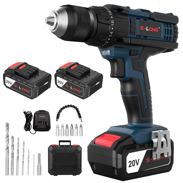 20V Cordless Drill with 2 Batteries and Charger