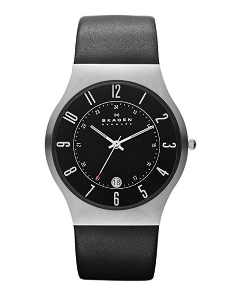 Skagen men's leather band watch